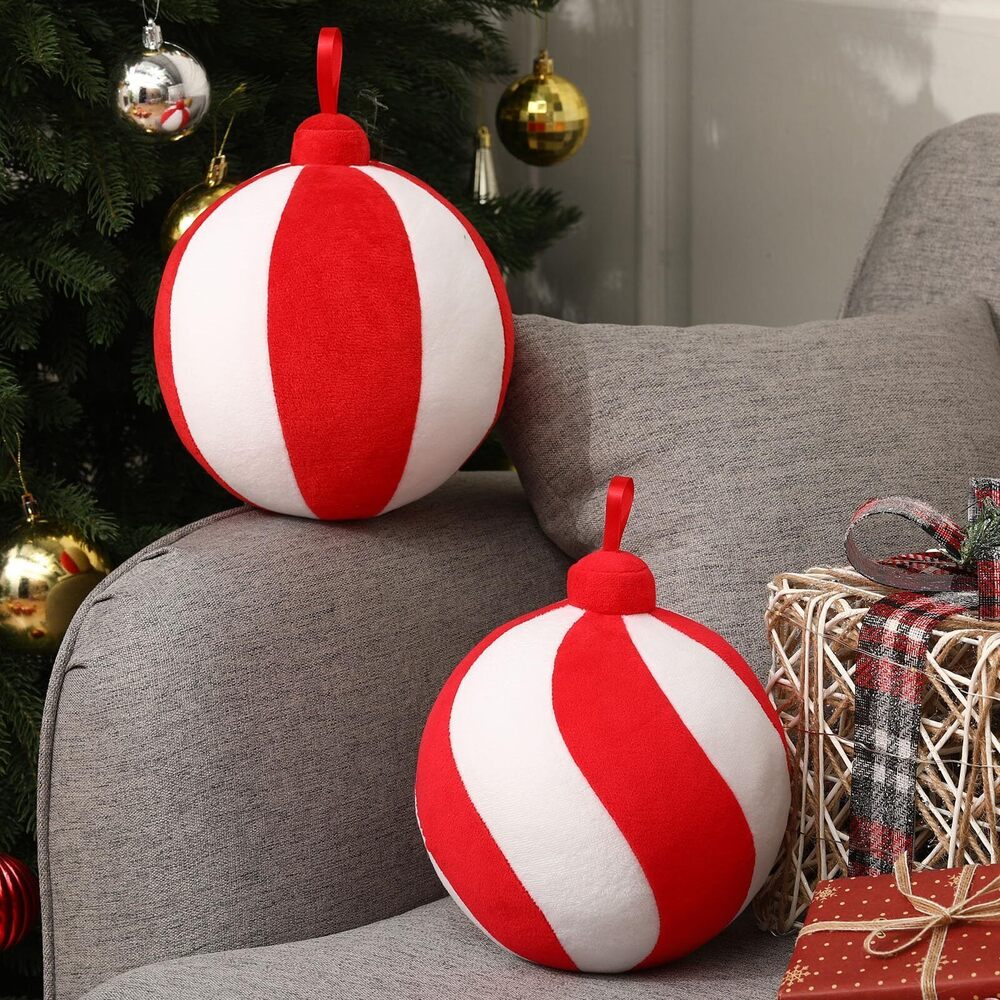 9895 2 Pcs Christmas Ball Pillows 7 Inch Round Xmas Throw 3D Christmas
